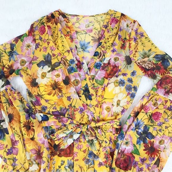 BETSEY & ADAM Yellow Floral Faux Wrap Mini Dress Long Sleeve Cocktail Size 4 New - Picture 4 of 14